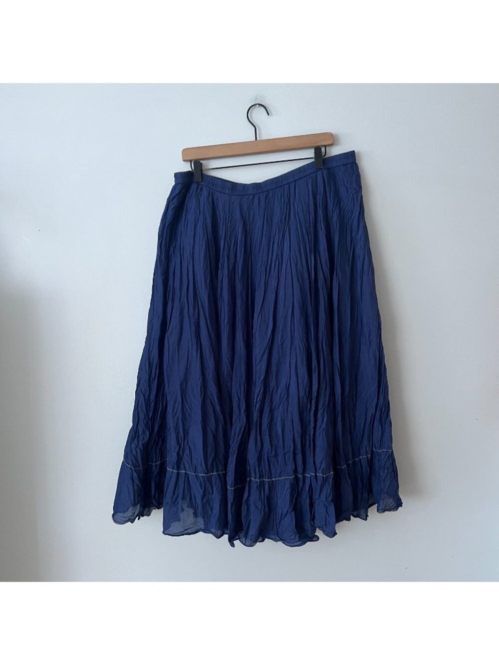 Coldwater Creek Blue Cotton Silk Blend Crinkle Midi Skirt Women's Plus Size 1X